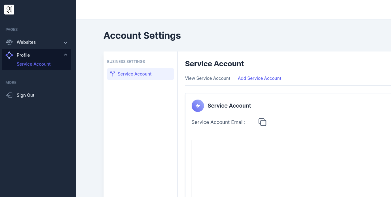 Auto Page Indexer Service Account Page