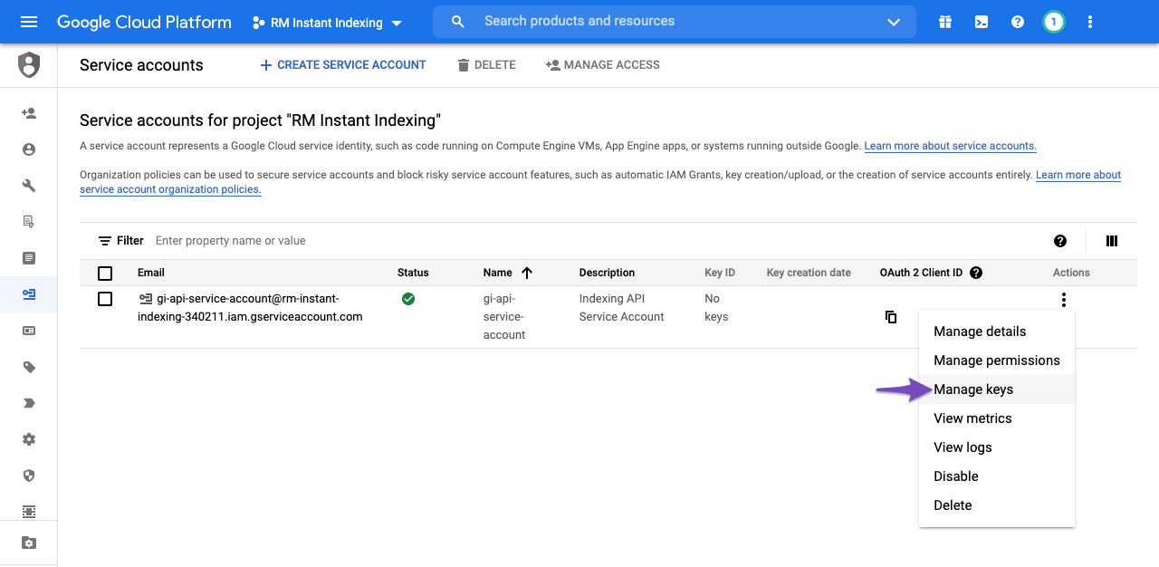 Manage Google Service Account Keys